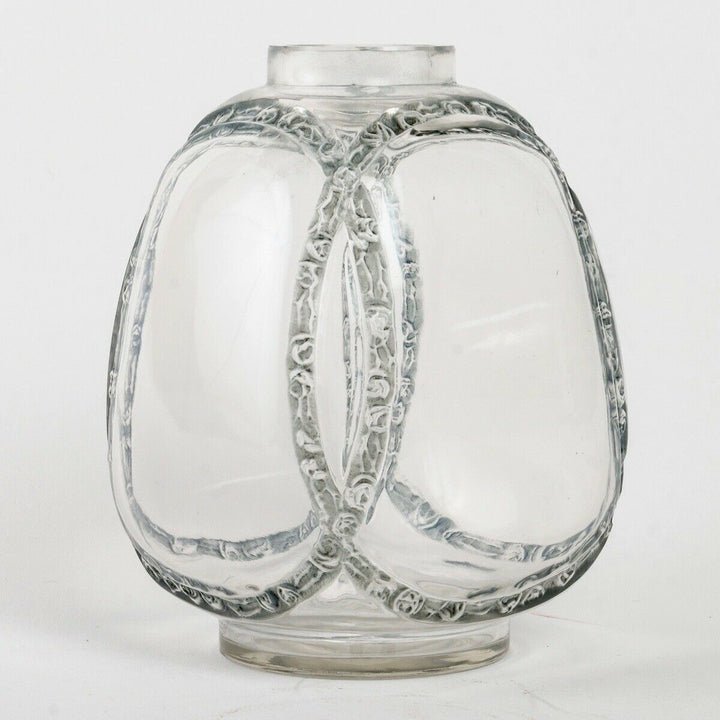 Vase Guirlandes De Roses Verre Bleu René Lalique R.Lalique Blue Stain Glass