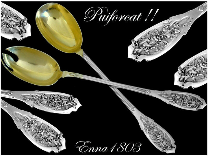 Puiforcat French Sterling Silver 18k Gold Salad Serving Set 2 Pc, Moderne