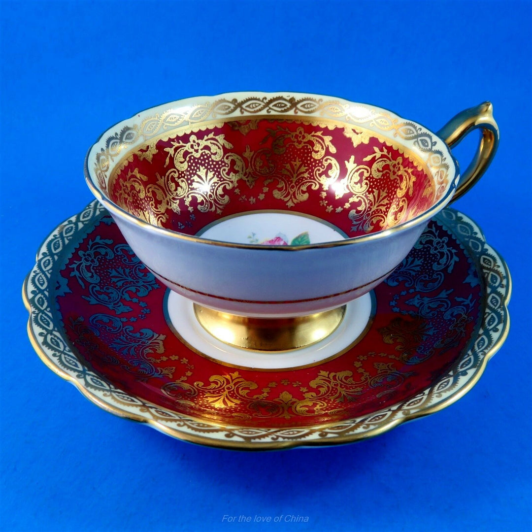 パラゴン　華麗なディープレッドとピンクローズカップ&ソーサー