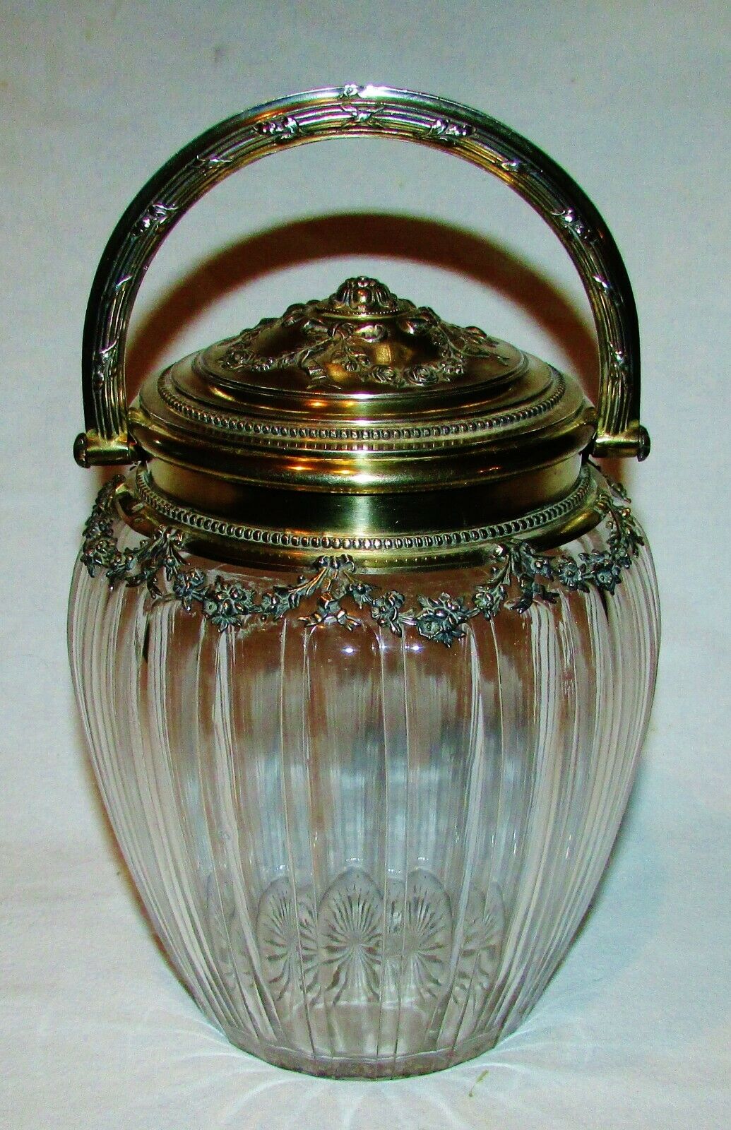 RARE SEAU POT A BISCUITS CRISTAL ARGENT MASSIF VERMEIL PUIFORCAT