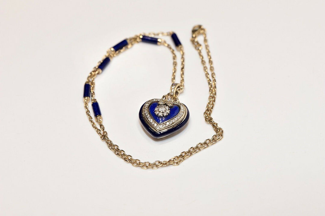 アンティーク ビクトリア朝スタイル 14K ゴールド 天然ダイヤモンド ハートネックレス