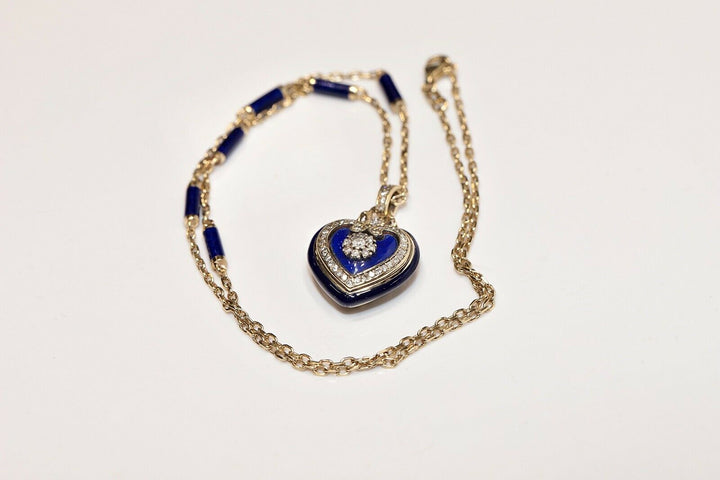 アンティーク ビクトリア朝スタイル 14K ゴールド 天然ダイヤモンド ハートネックレス