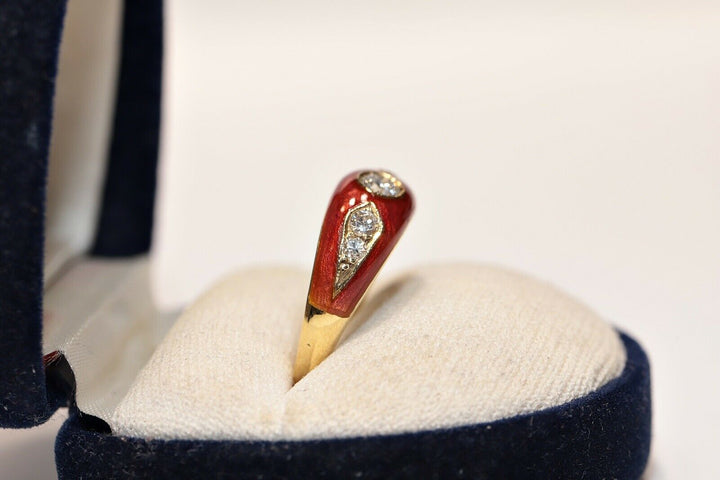 14K ナチュラルダイヤモンドとエナメルのリング