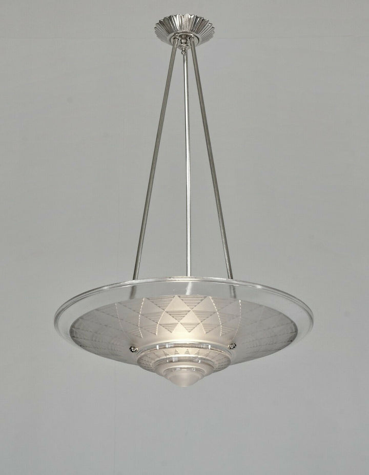 PETITOT : large French 1930 art deco pendant #1 ... chandelier muller era France