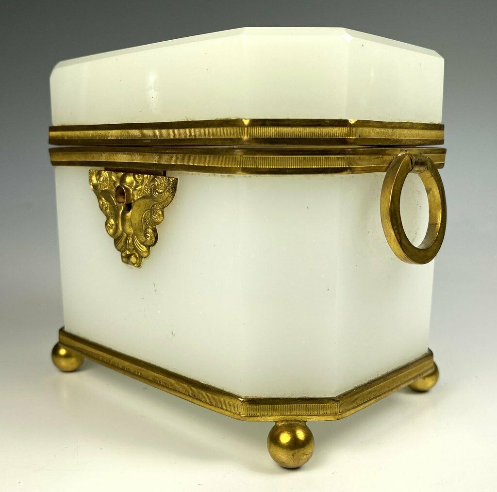 Opulent Antique French White Opaline, Dore Bronze Sugar Caddy, c.1810-30 Box