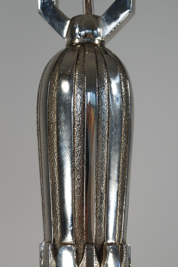 HETTIER & VINCENT : 1930 french art deco chandelier in nickel plated bronze