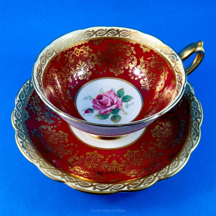 パラゴン　華麗なディープレッドとピンクローズカップ&ソーサー