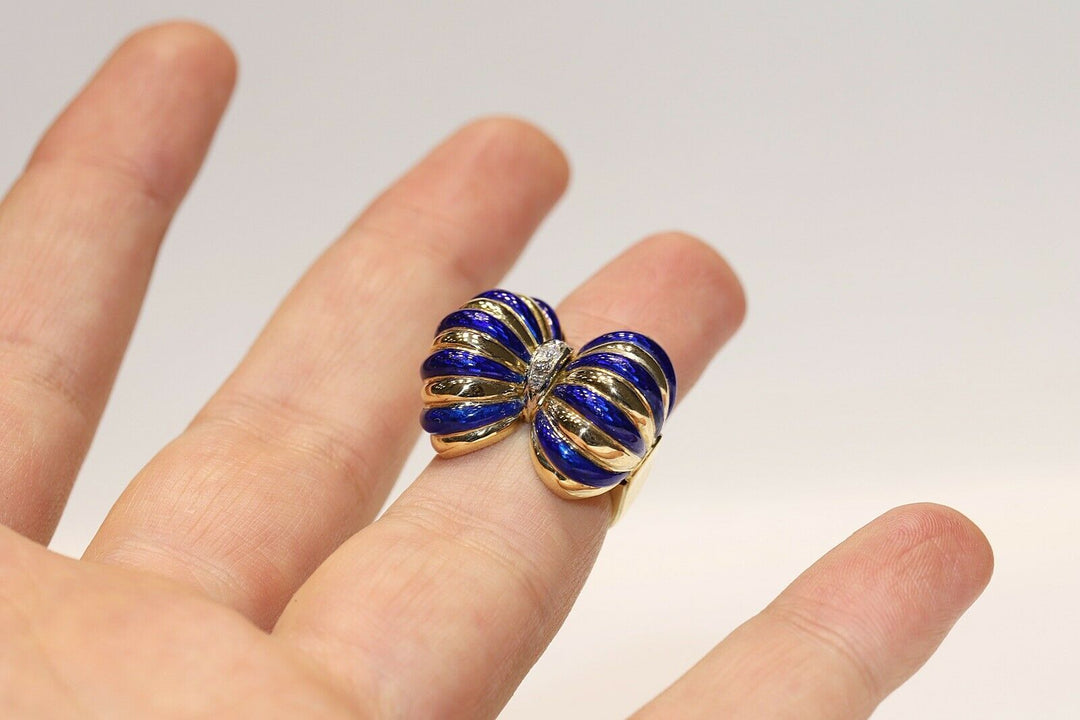 アンティーク 18K ナチュラルダイヤモンドとエナメルのリング