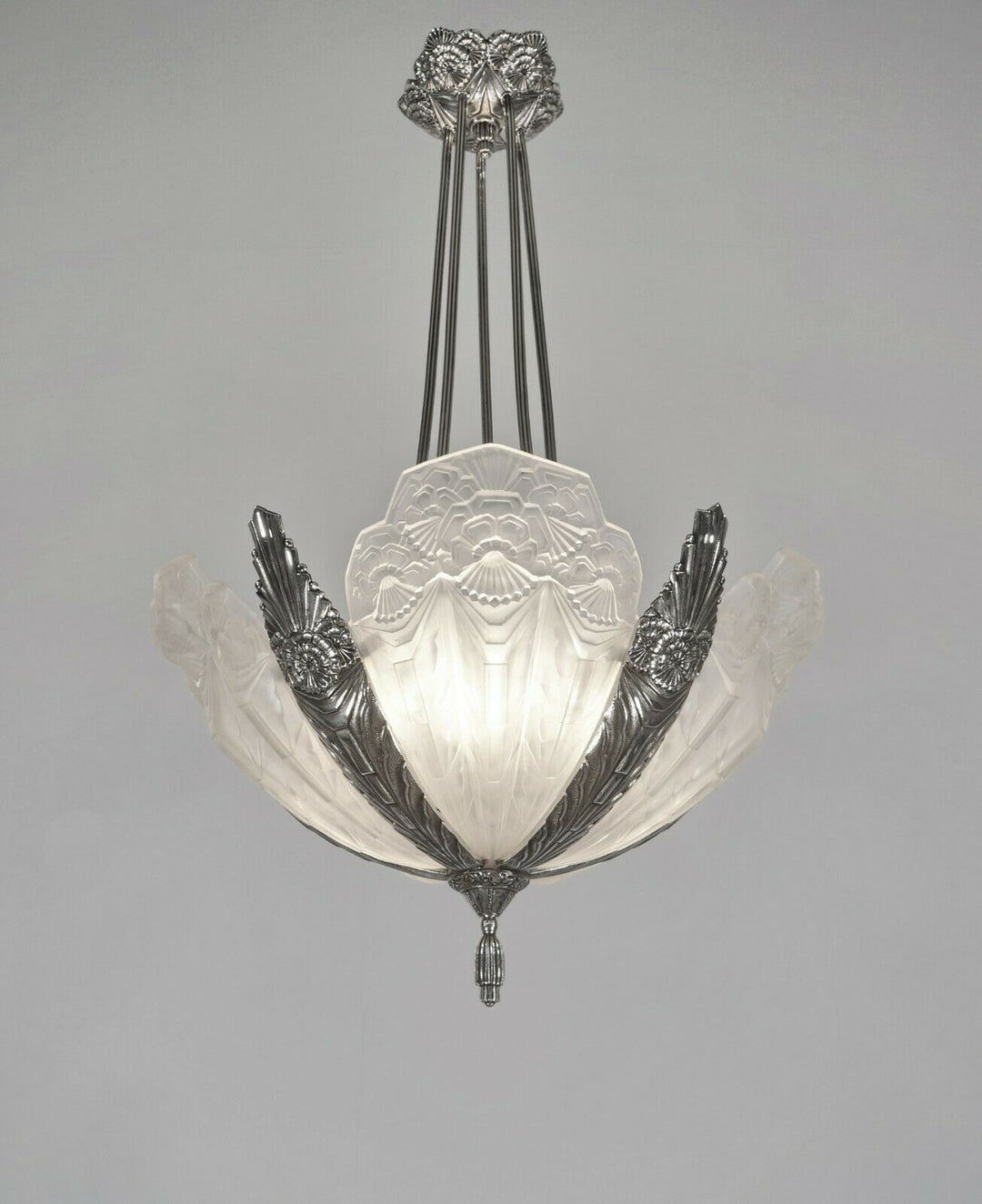 EJG : signed FRENCH ART DECO CHANDELIER ...... 1930 France muller degué era lamp