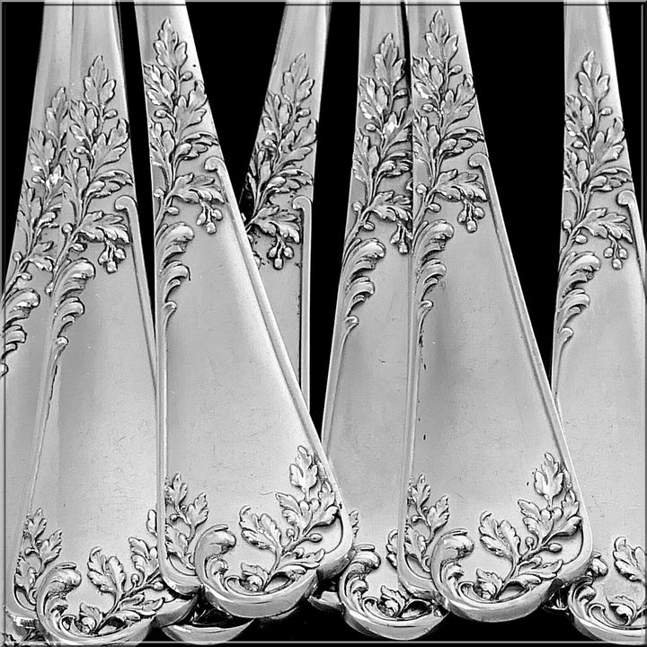 Puiforcat French Sterling Silver Dinner Flatware Set 12 Pc Foliage