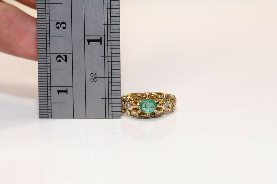 ヴィンテージ 18K ナチュラルダイヤモンドとエメラルドのオスマンスタイルリング