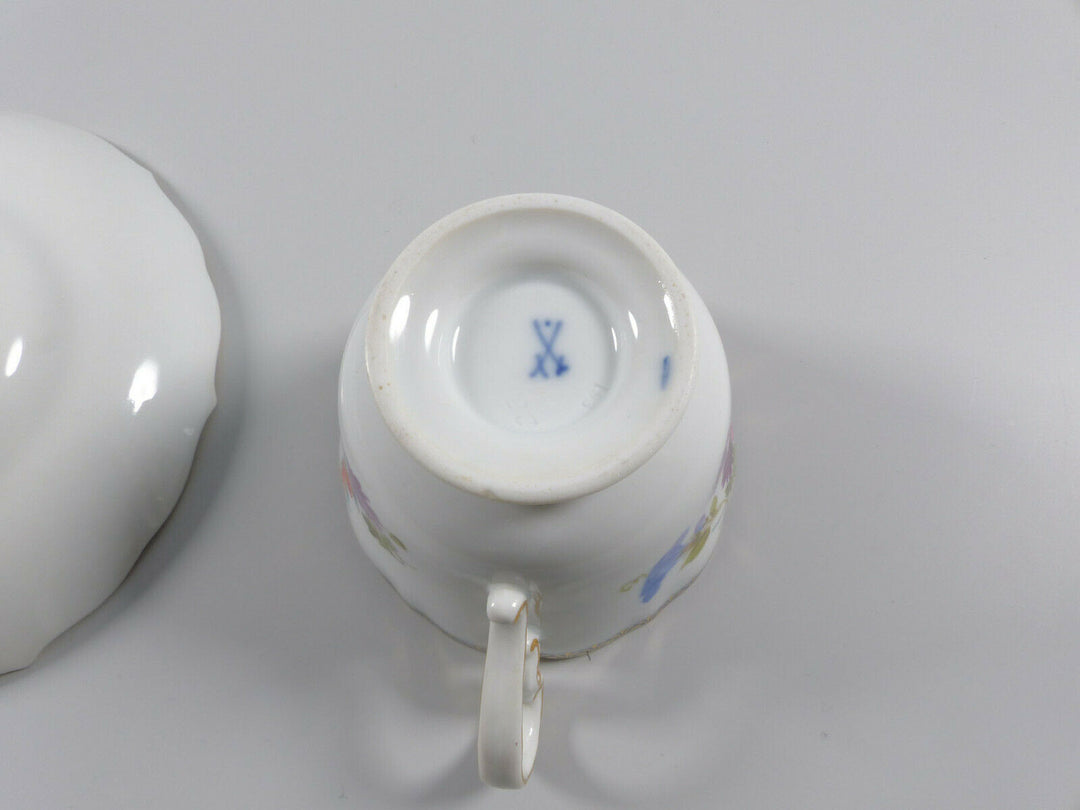 Meissen Kaffeetasse Untertasse A-Kante Blumen Bukett schräg 2. Wahl 111120