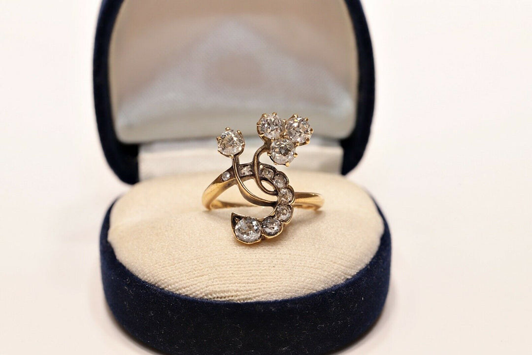 アールヌーヴォー 14K ナチュラルオールドカットダイヤモンドのリング