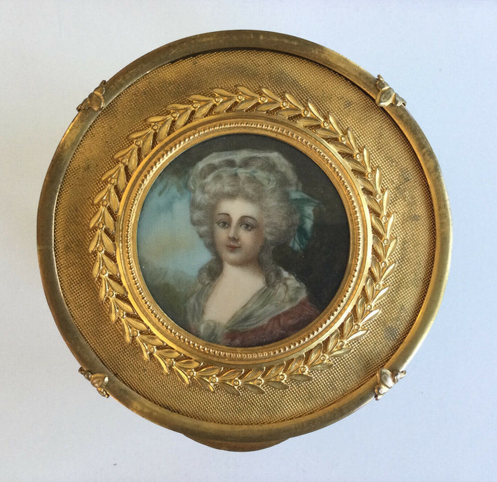 Antique French Crystal Ormolu Portrait Miniature Marie Antoinette Jewel Box 1890
