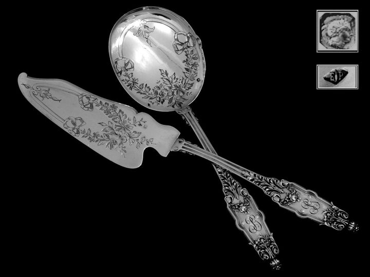 Puiforcat Fabulous French All Sterling Silver Ice Cream Set 2 pc Acanthus