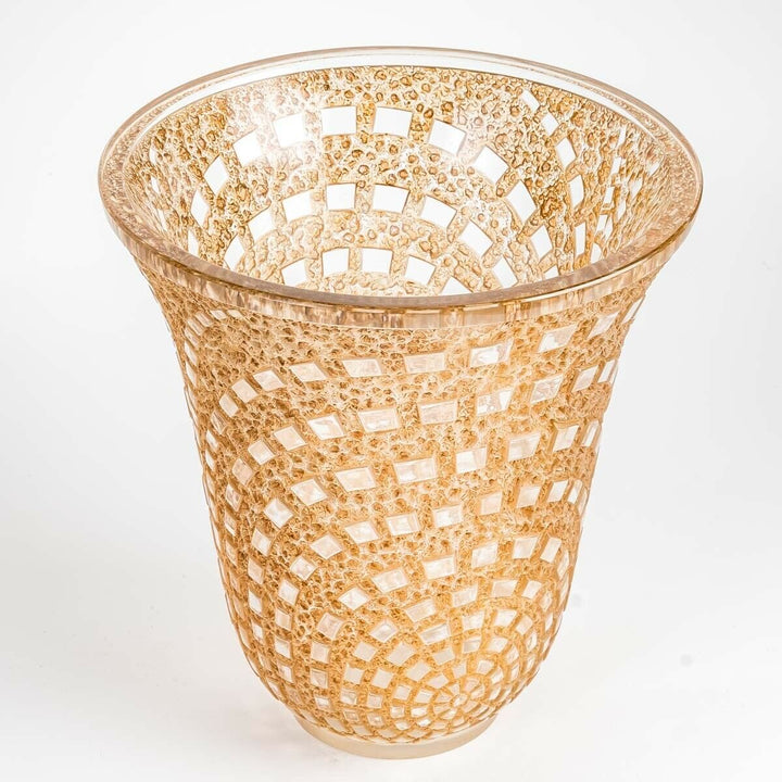 Vase Damiers Verre Patine Sépia René Lalique R.Lalique Stained Glass