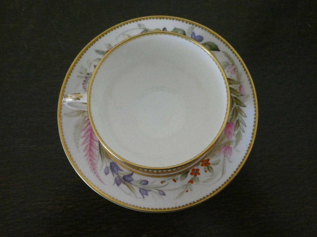Antique Royal Worcester Hand Painted Cup and Saucer 1879c