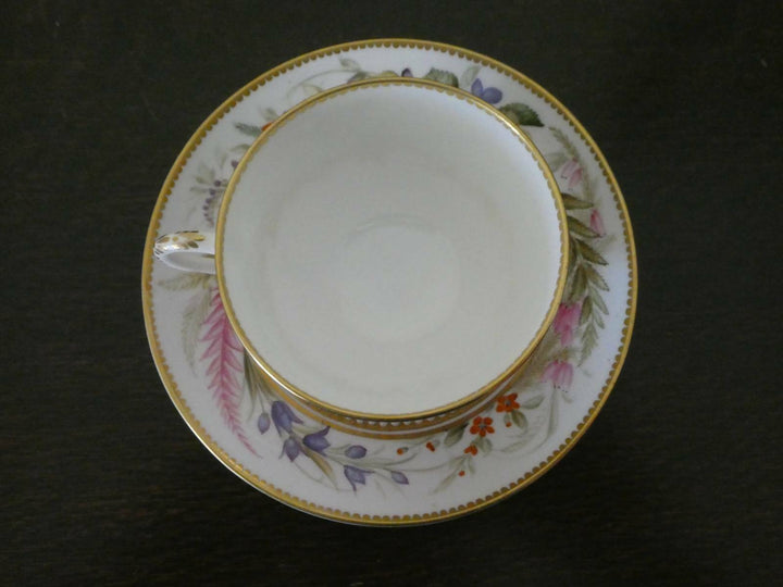 Antique Royal Worcester Hand Painted Cup and Saucer 1879c