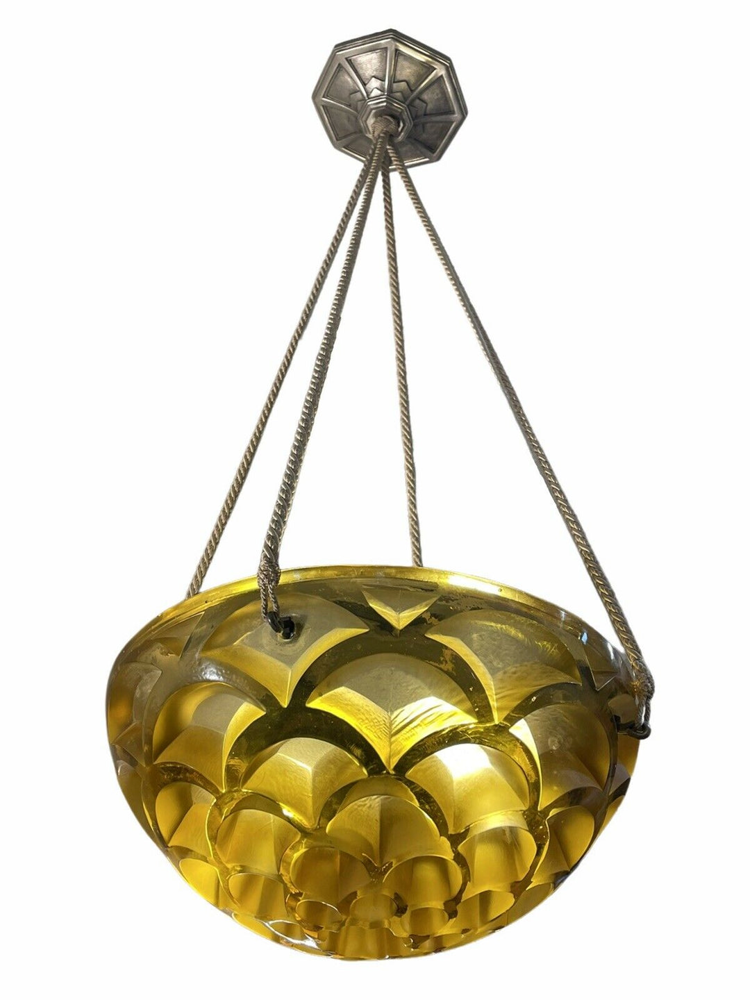Suspension Chandelier Rinceaux Jaune Rene Lalique R.Lalique Yellow Ceiling Light