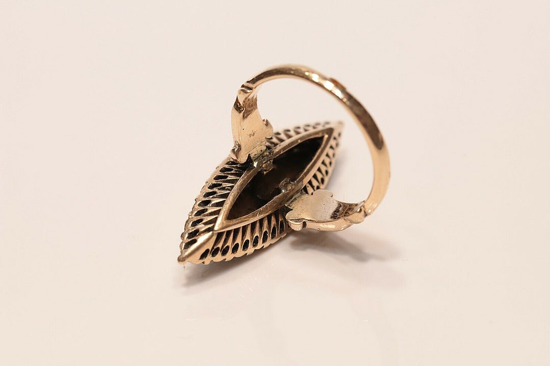 アンティーク オリジナル 12K ナチュラルローズカットダイヤモンドのナヴェットリング