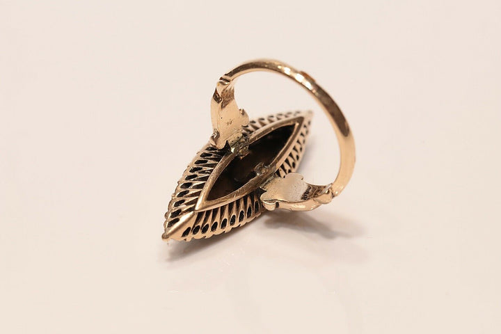 アンティーク オリジナル 12K ナチュラルローズカットダイヤモンドのナヴェットリング