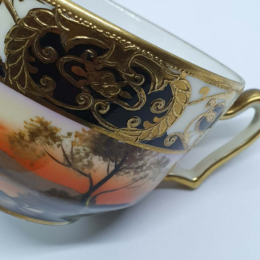 STUNNING HAND PAINTED AND GILD NORITAKE TRIO