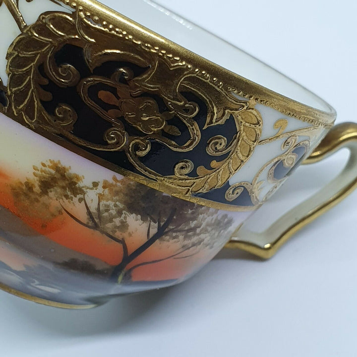 STUNNING HAND PAINTED AND GILD NORITAKE TRIO