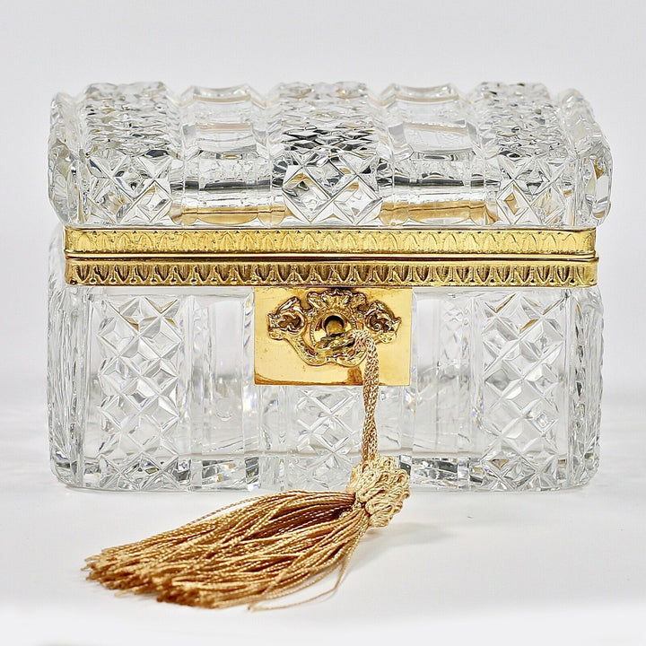 Antique France Baccarat clear crystal glass trinket or jewelry Casket box