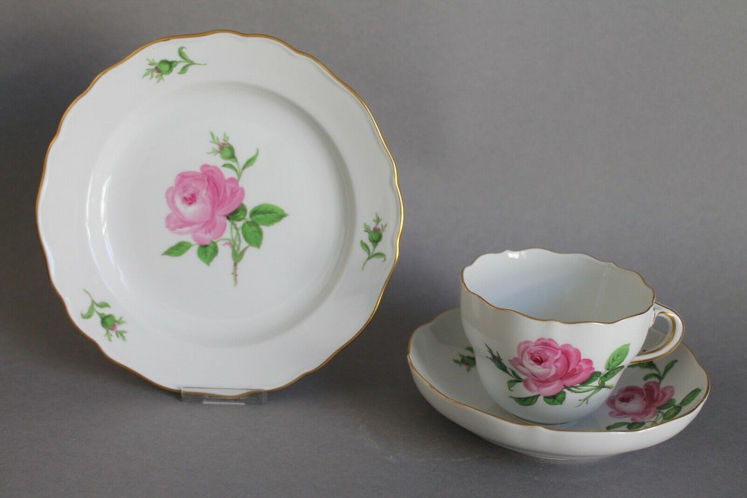 マイセン(Meissen)　カップ・ソーサー・プレート　ピンクローズ　金縁