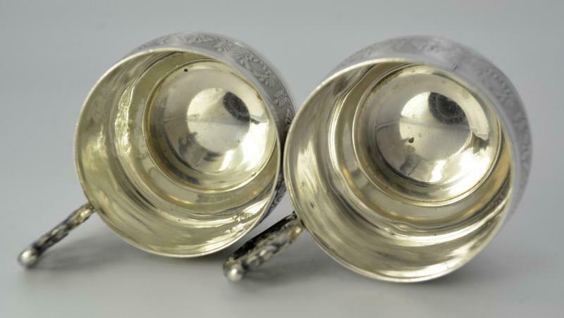 ピュイフォルカ、1900年代アンティークのオリジナル950銀ペアカップ&ソーサー、299g