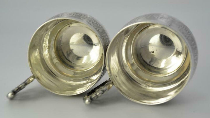 ピュイフォルカ、1900年代アンティークのオリジナル950銀ペアカップ&ソーサー、299g