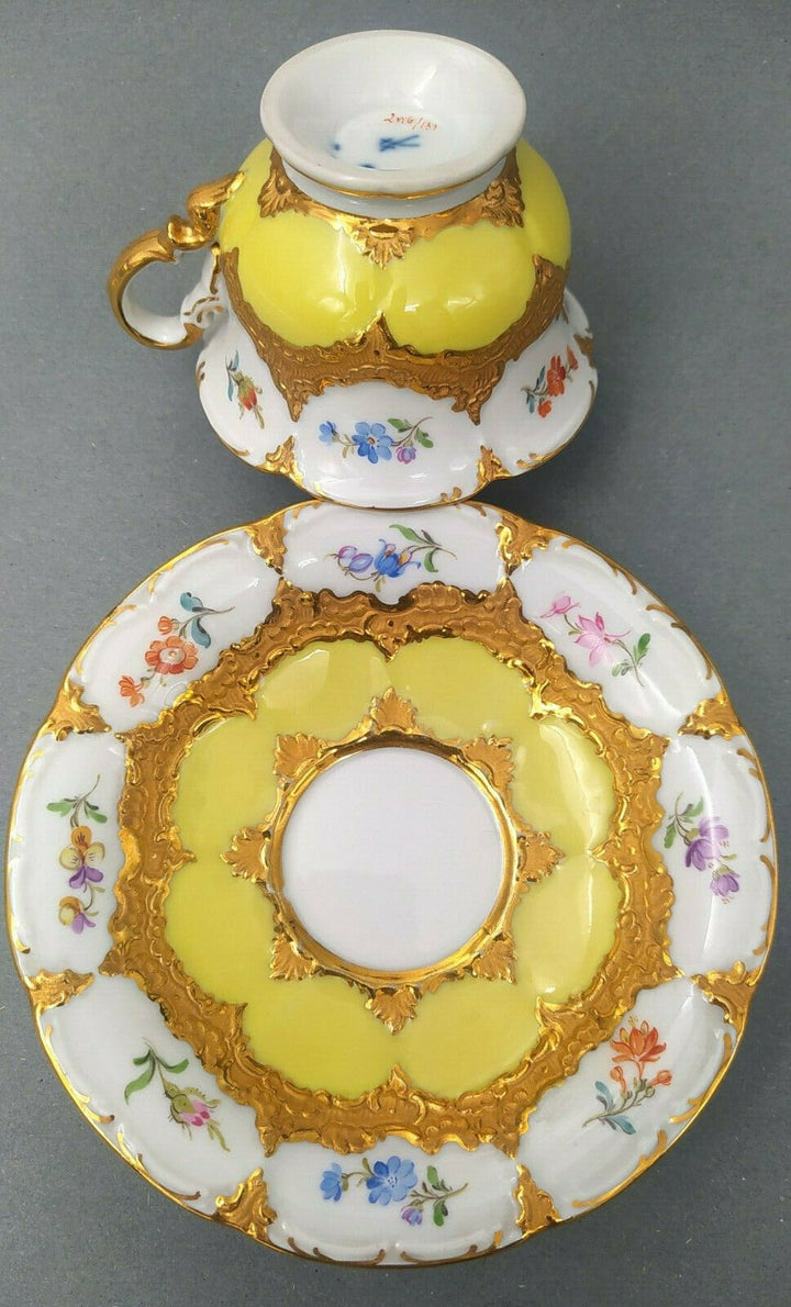 マイセンBフォーム、デミタスカップ&ソーサー、黄色に花々、一級品