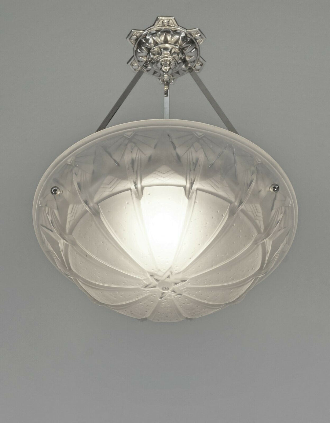 MULLER FRERES : FRENCH 1930 ART DECO PENDANT CHANDELIER ... lamp bronze lustre