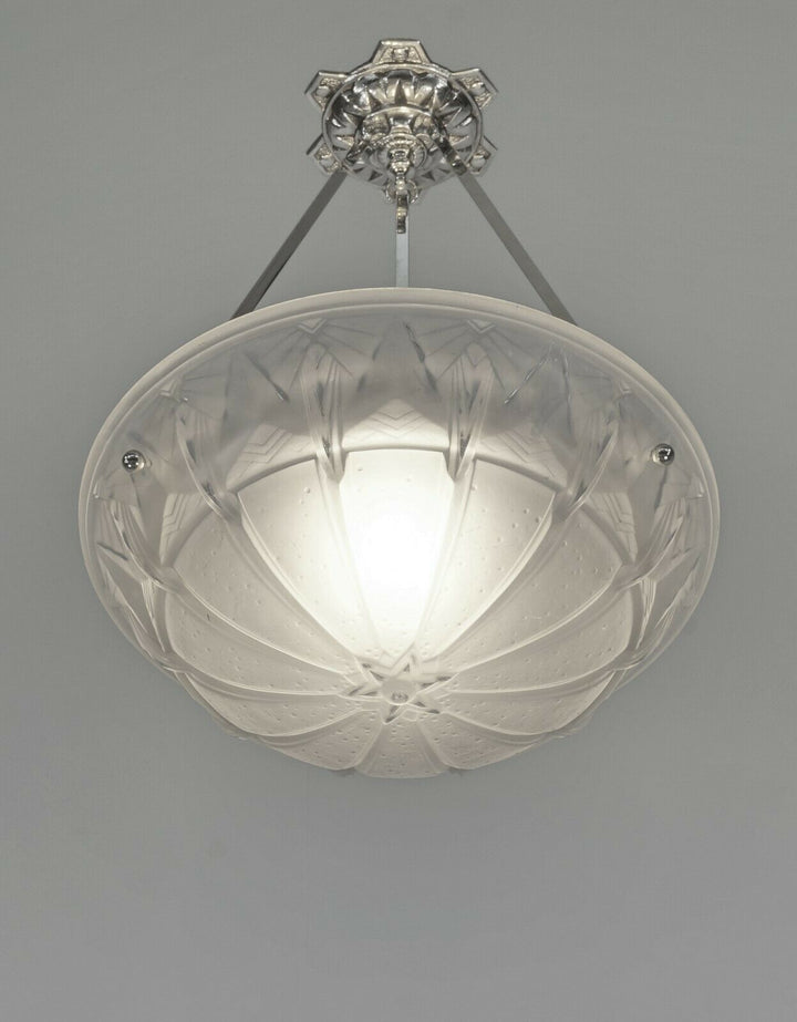 MULLER FRERES : FRENCH 1930 ART DECO PENDANT CHANDELIER ... lamp bronze lustre