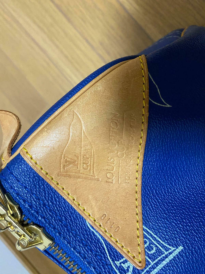 LOUIS VUITTON KEEPALL 45 BAG CUP 1992 BLUE LEATHER VINTAGE Boston LV2
