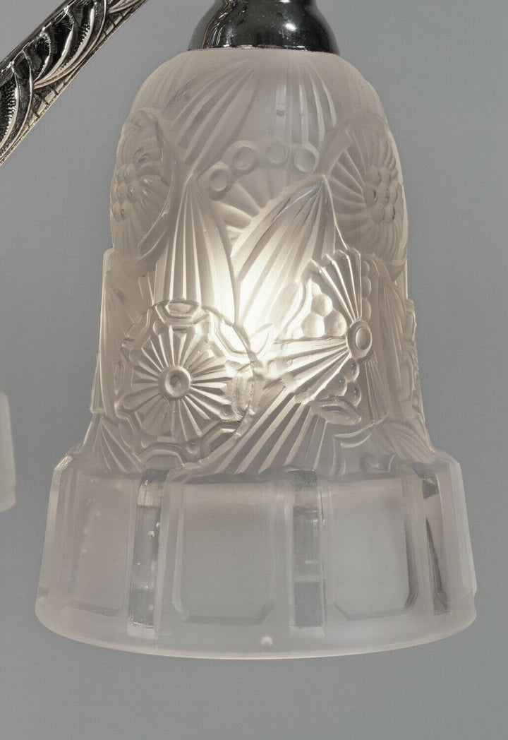 HETTIER & VINCENT : 1930 french art deco chandelier in nickel plated bronze