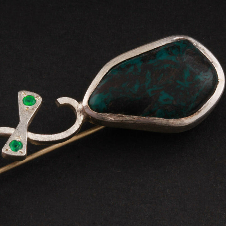 Micheline Bruun Sterling Brooch with Stones. Vintage. Silver. DENMARK. RARE!