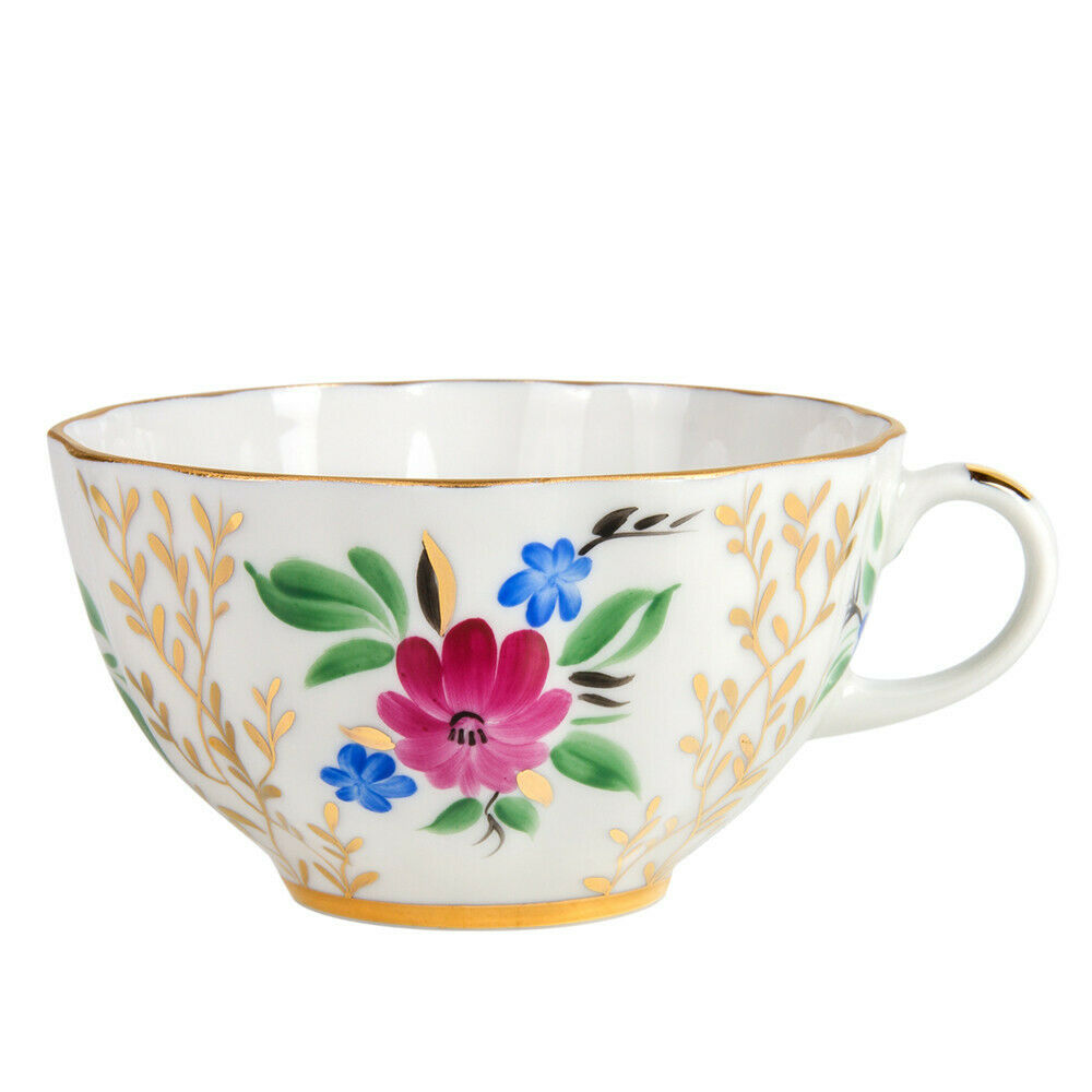 Golden Grass Teacup w/ Saucer by Imperial Porcelain Russian Lomonosov LFZ IFZ