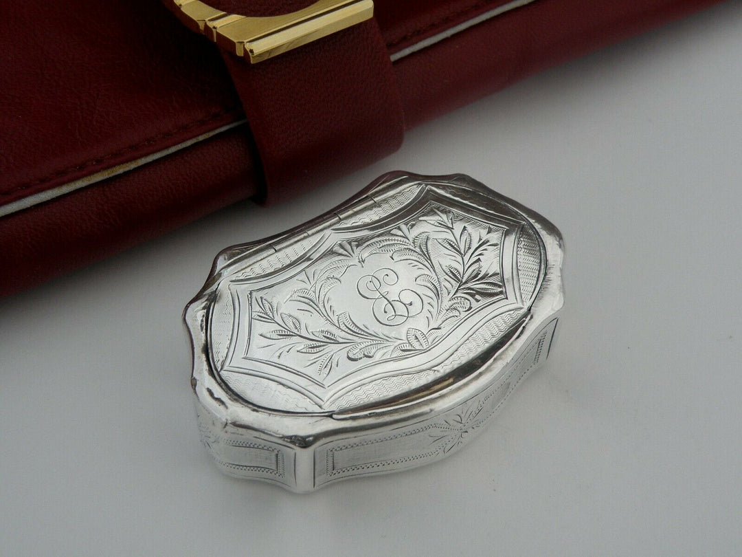 Antique French Sterling Silver pill Box Engraved decor