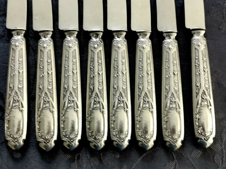 ARGENT MASSIF PUIFORCAT MODERNE FEUILLAGE 8 COUTEAUX LAMES EN ARGENT MASSIF MIN