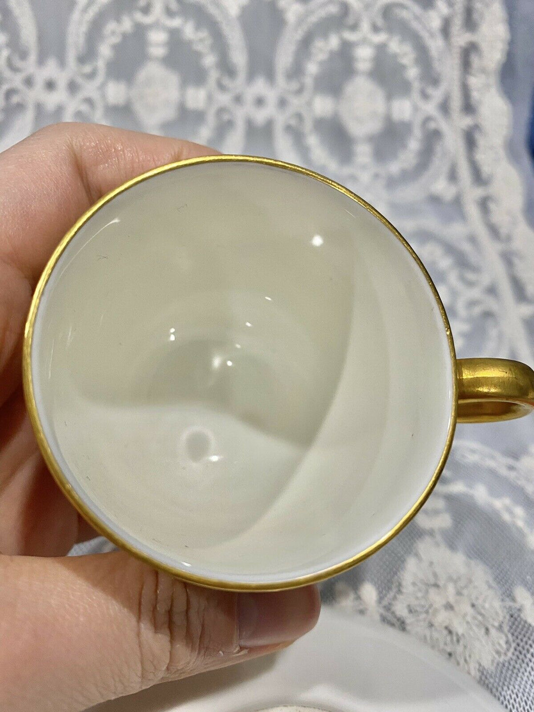 Antique ROYAL WORCESTER Porcelain Cup Saucer Set Enamel JEWELS Gold