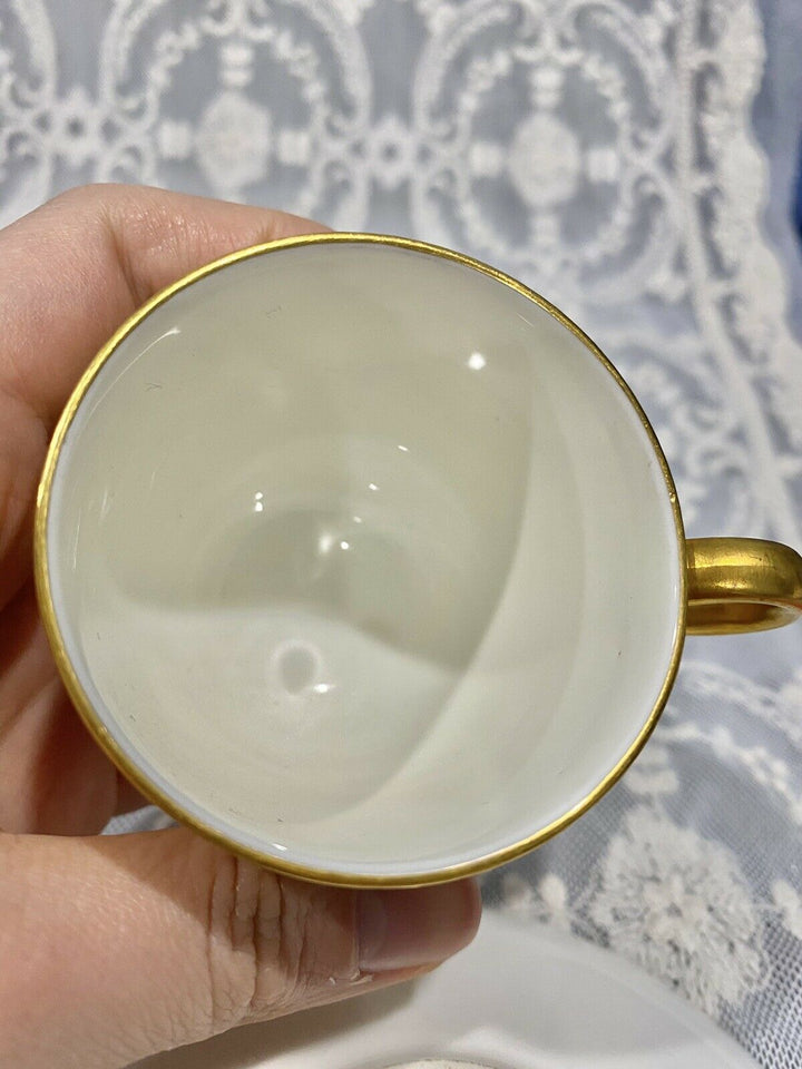 Antique ROYAL WORCESTER Porcelain Cup Saucer Set Enamel JEWELS Gold