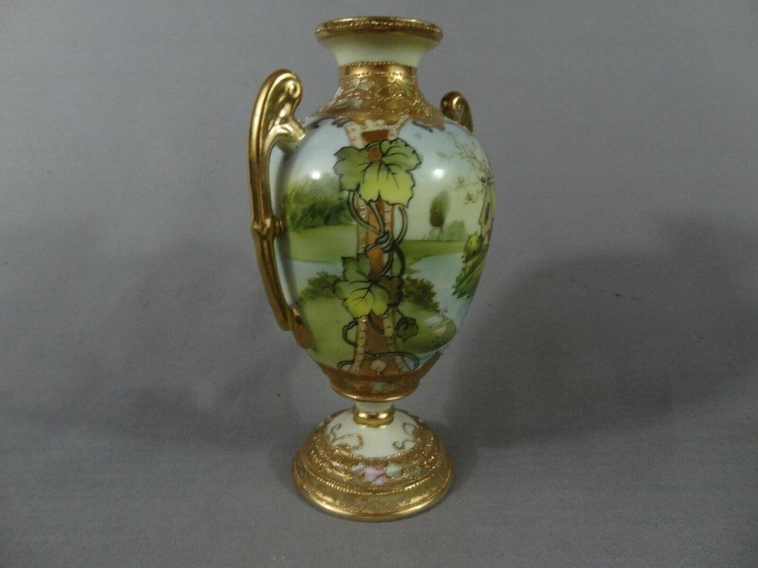 オールドノリタケ　水辺の風景の花瓶