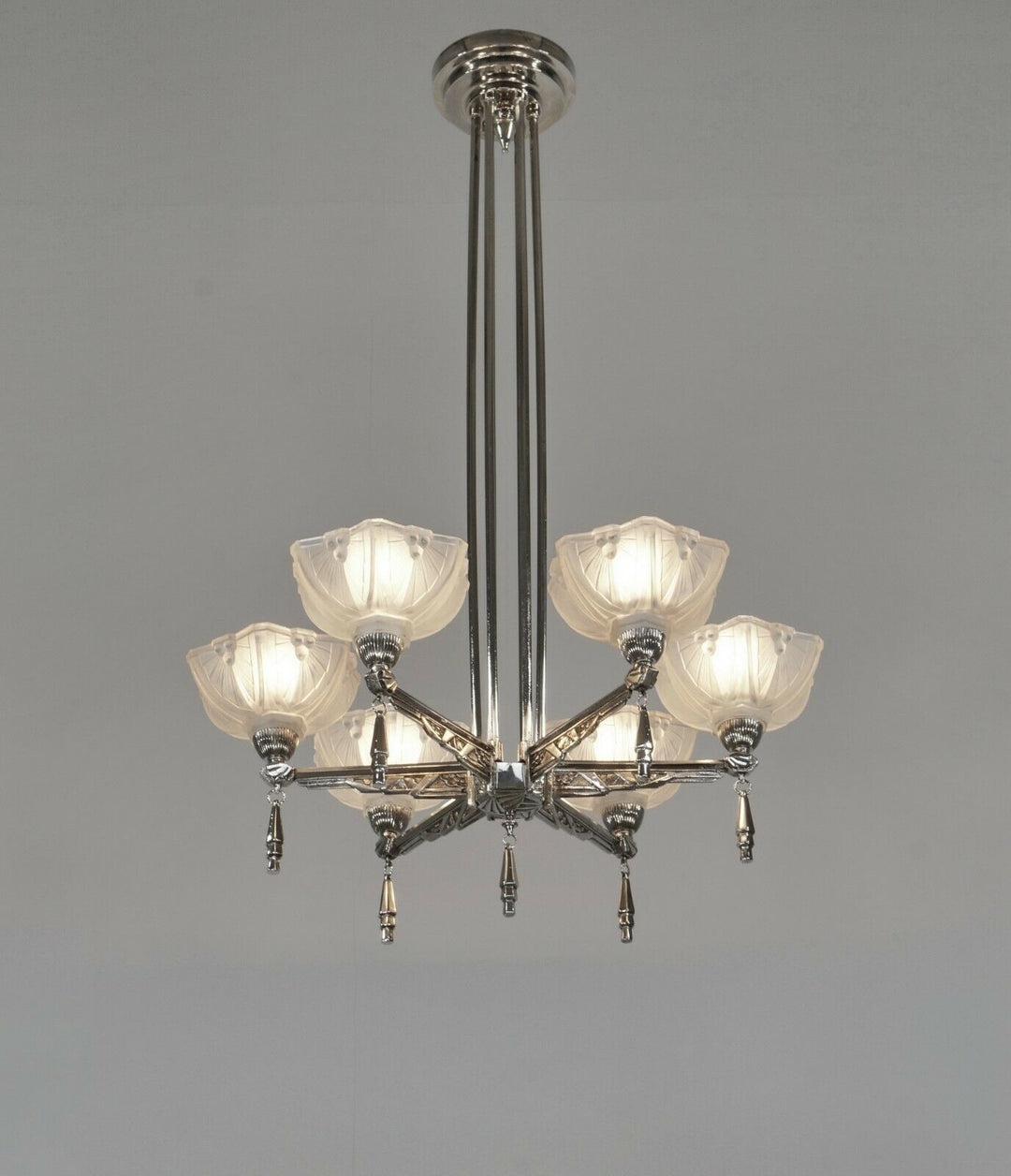 JEAN GAUTHIER (EJG) : FRENCH 1930 ART DECO CHANDELIER ... lamp muller era France
