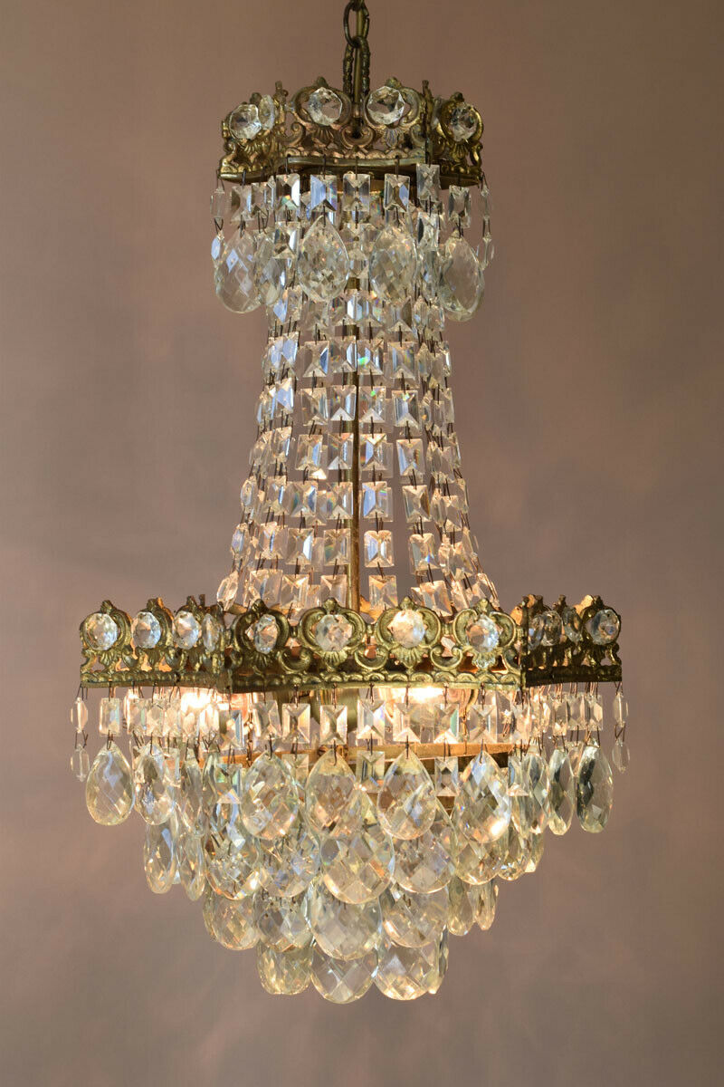 Rare Antique French Crystal Chandelier Vintage Ceiling Living Room Lighting