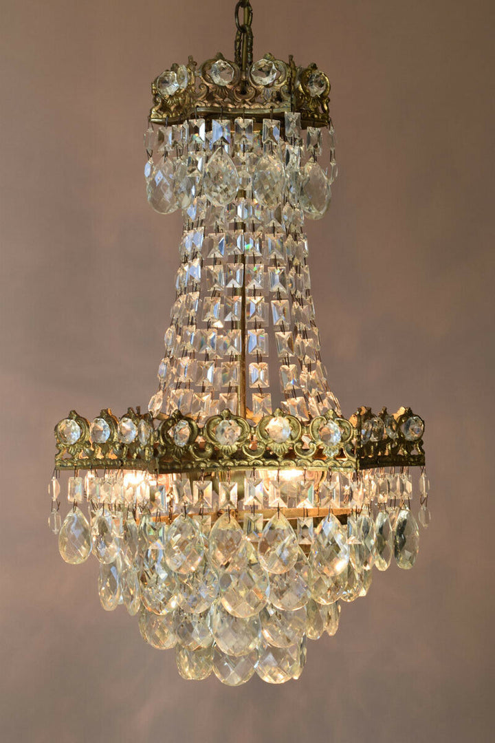 Rare Antique French Crystal Chandelier Vintage Ceiling Living Room Lighting