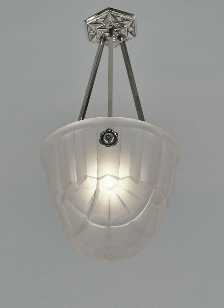 HUBENS & DEGUE : FRENCH ART DECO PENDANT CHANDELIER 1930 lamp muller era
