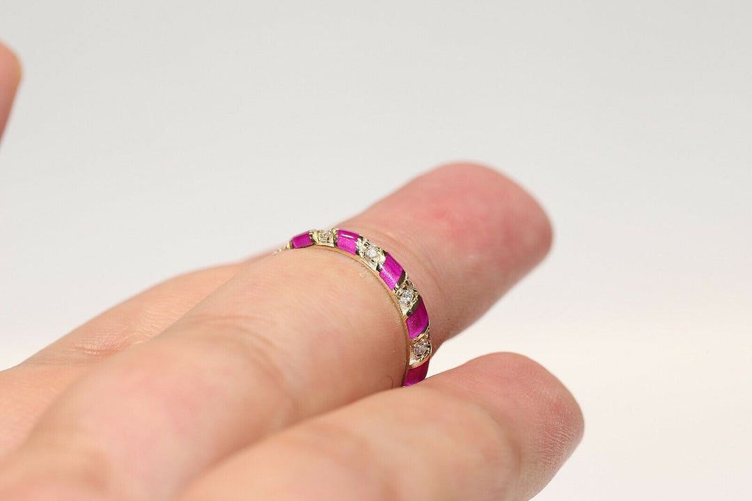 オリジナル 14K ナチュラルダイヤモンドとエナメルのリング