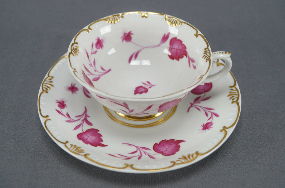 KPM Berlin Hand Painted Pink Floral Leaves & Gold Tea Cup Circa 1837 - 1844