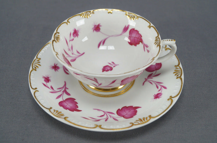 KPM Berlin Hand Painted Pink Floral Leaves & Gold Tea Cup Circa 1837 - 1844